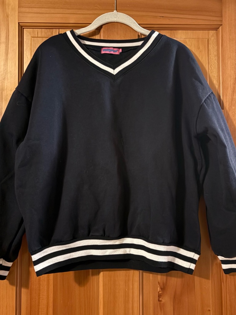 Edikted Navy V-Neck Top with White Stripe Trim